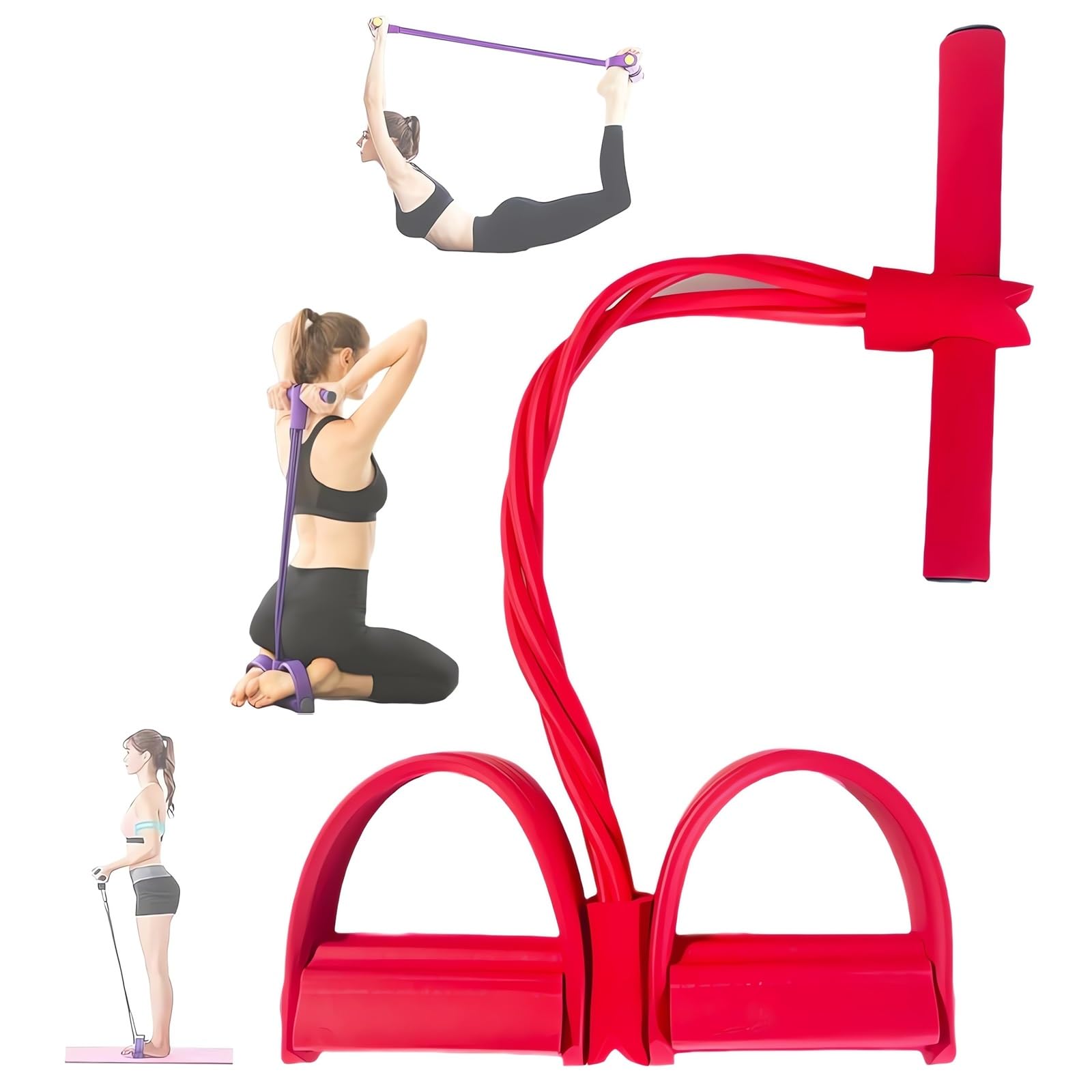 Photo 1 of 21 Fitness Resistance Bands-4 Tube Pedal Ankle Puller - 2025 New Sit up Leg Stretch Rope Exercise Bands with Handles, Stretching Workout Fitness Bands for Arm Weights Exercise Equipment (Red)