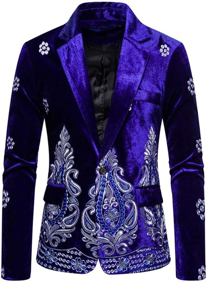 SEENDLW Blazer Traje de Vestir para Hombre, de Terciopelo, con Bordado de Hilo Dorado, Bao