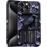 Case for iPhone 16 Pro Max,Anti-Scratch Glossy Case Cover,Purple Gothic Bird Raven Bookshelf