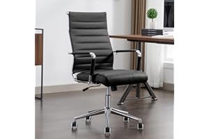 BoisKom Office Desk Chair Modern, Conference Room Chairs with Wheels, Executive Leather High Back Ergonomic Swivel Rolling Ribbed Computer Chair (Black)