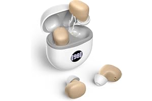 HOMULTUIN Hearing Aids, Rechargeable Hearing Aids for Seniors with Noise Cancelling, Small In Ear No Squealing Hearing Amplifiers Update Maximum Gain 40dB with Oval Charging Case LED Power Display, Beige