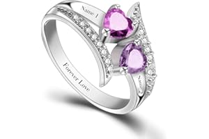 Personalized Promise Rings for Her Custom Couples Name Ring for Women Mother Rings with 2 Simulated Birthstones Customized fo