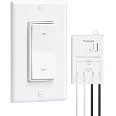 TREEWELL Wireless Light Switch and Receiver Kit, Decorator Rocker Switch | 200FT Long Range RF Remote Control, No in-Wall Wiring Required, 10A/1200W for Ceiling Light, Fans, Lamps, No Interference