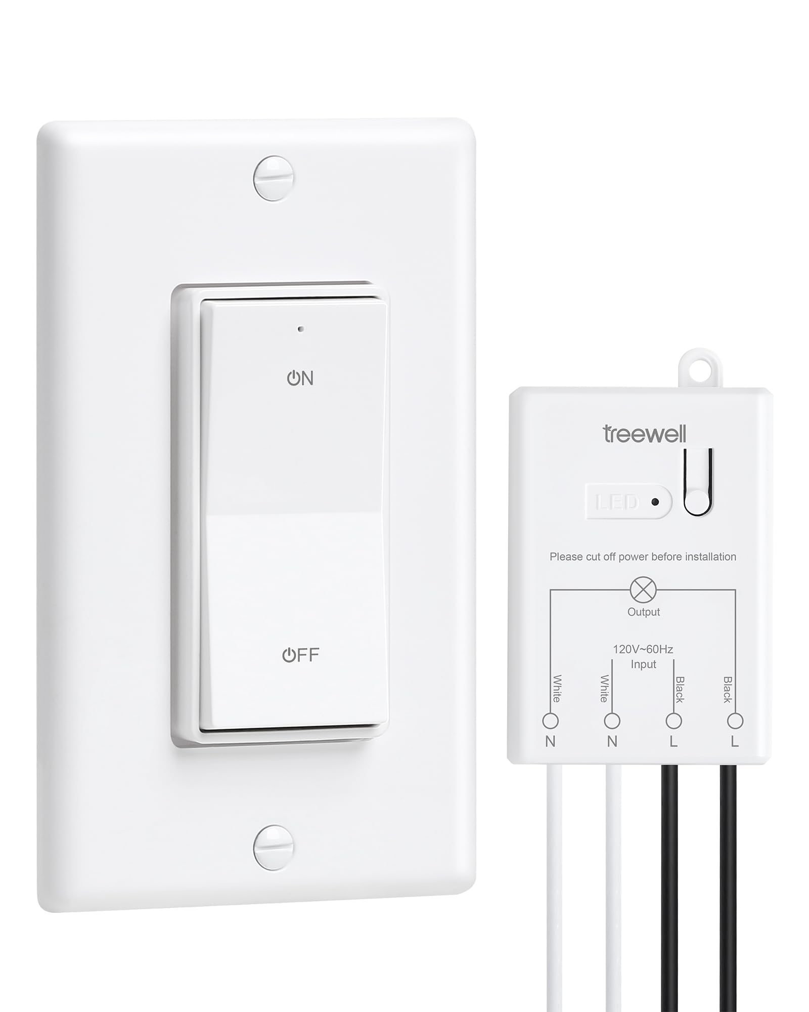 Photo 1 of TREEWELL Wireless Light Switch and Receiver Kit, Decorator Rocker Wall Switch, 200FT Long Range RF Remote Control, No in-Wall Wiring Required, Programmable & Expandable for Ceiling Light, Fans, Lamps