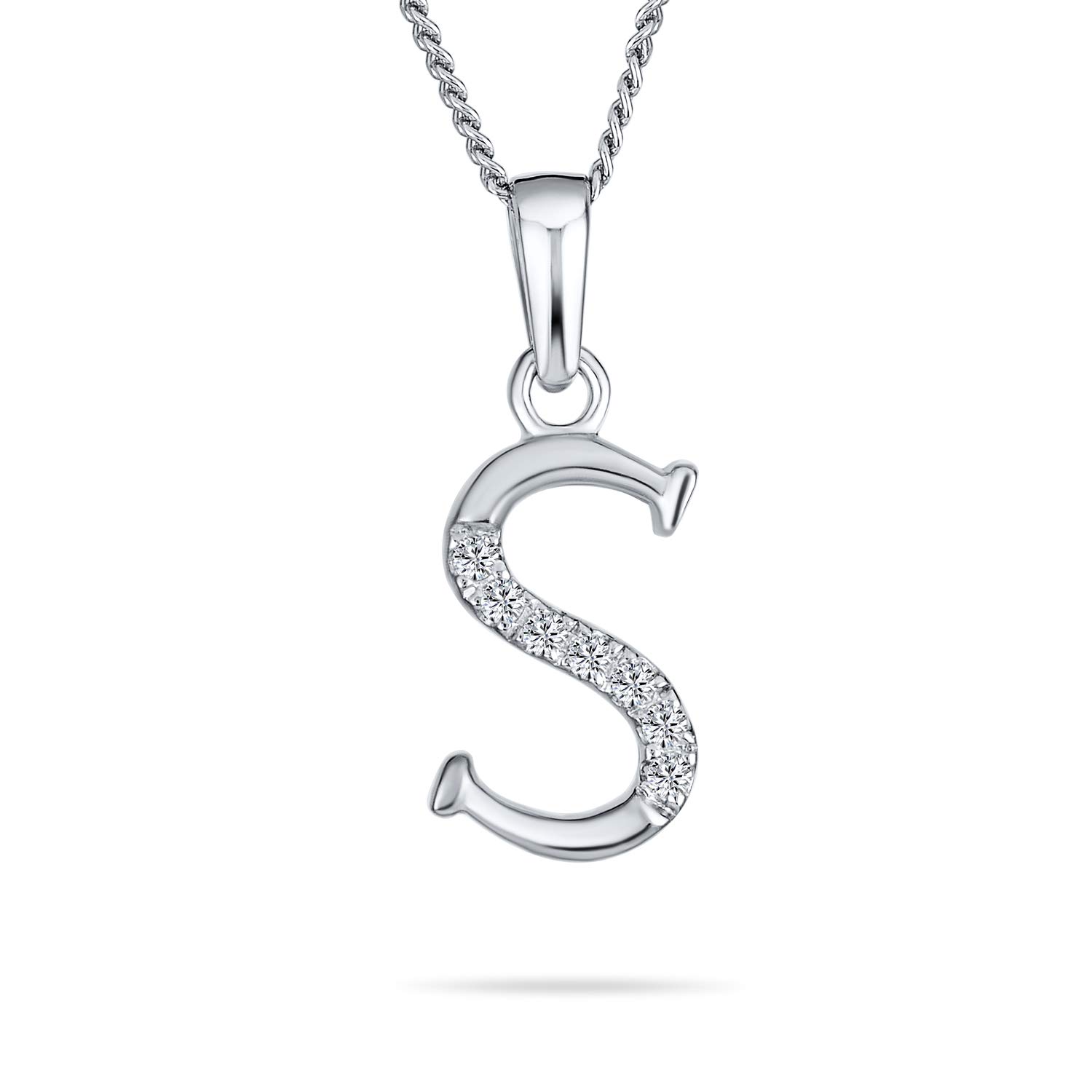 Bling Jewelry Delicate ABC Cubic Zirconia Pave CZ Capital Block Letter Alphabet Initial S Pendant Necklace For Women Sterling Silver