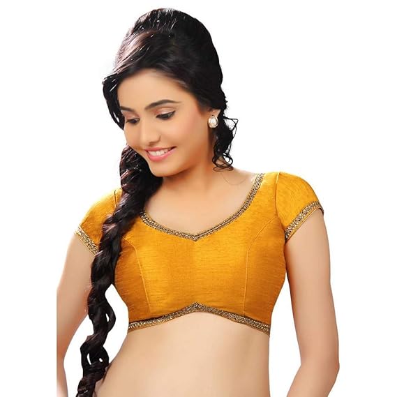 Women's Dupion Silk Padded Back Open Hooks Half Sleeves Saree Blouse (CO-203)