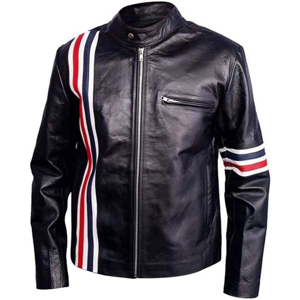 Generic Mens Black Leather Biker Jacket, Fully Lined, USA