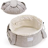 Narwey Quilted Drawstring Makeup Bag, Large Cosmetic Bag Cute Make up Bags Toiletry Bag Travel Bags for Toiletries Organizer for Women Gift for Teen Girls (Khaki) (Patent)