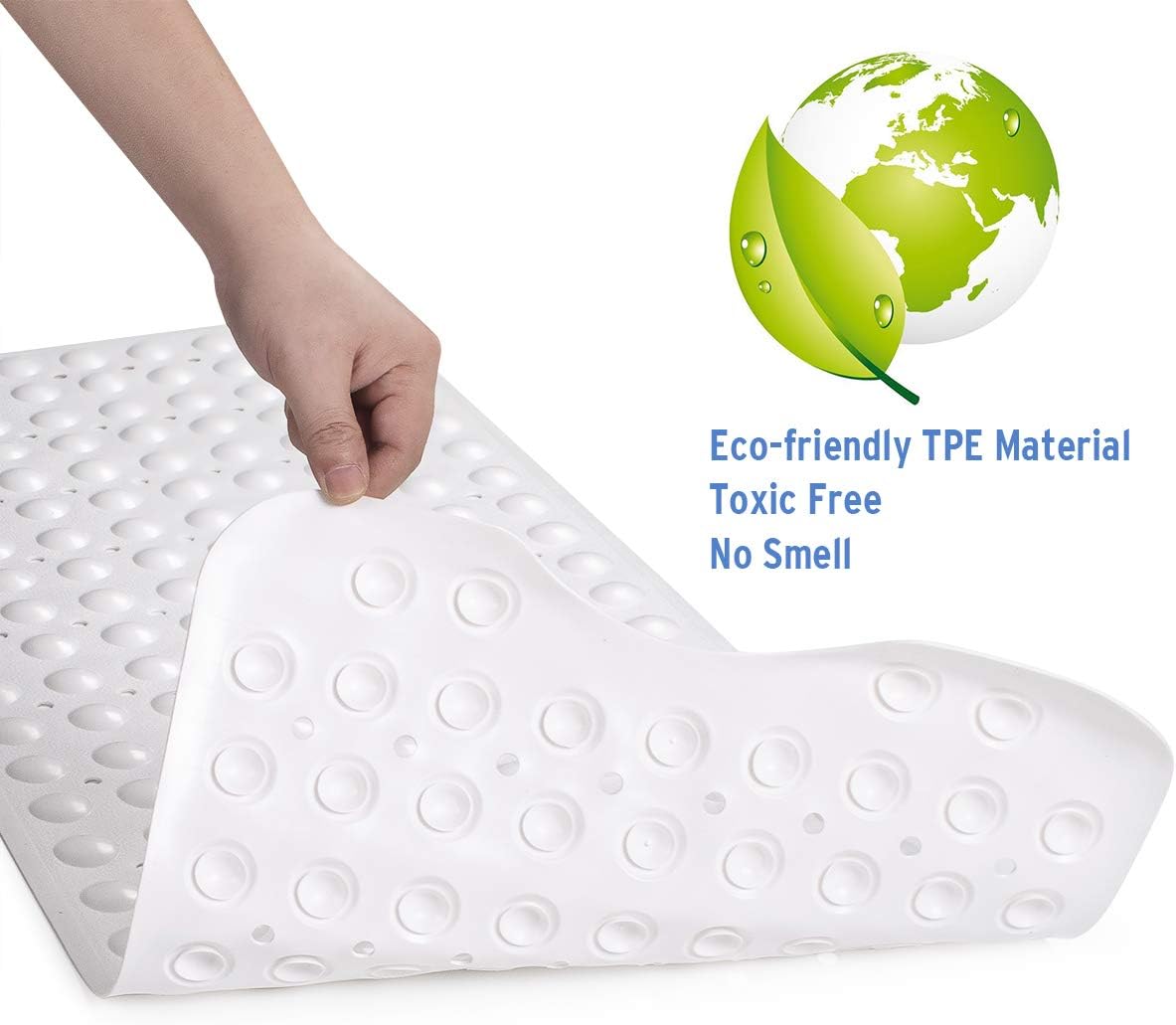 AmazerBath Bath Tub Mat, Larger Suction Cups Bath Mats with Strong Grip, Eco-Friendly TPE Material, Soft and Odorless, Machine Washable, Non-Slip Shower Mats for Bathroom, 39 x 16 Inches (White): Home & Kitchen