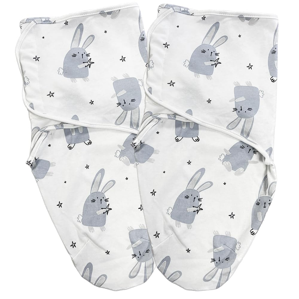 Callowesse 100% Cotton Newborn Swaddle 0.5 TOG – Adjustable Baby Swaddle Wrap, Baby Essential - Bunny Buddies Pack of 2
