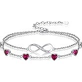 Prismata Infinity Birthstone Charm Link Bracelet/Anklet 925 Sterling Silver Adjustable 12 Months Birthstone Infinity Bracelet/Anklet Birthday Jewelry Gifts for Women Her