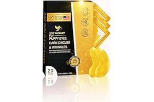 The Weaver 24K Gold Under Eye Patches - 20 Pairs | Collagen & Caffeine Hydrogel Eye Masks for Puffy Eyes, Dark Circles, Wrink