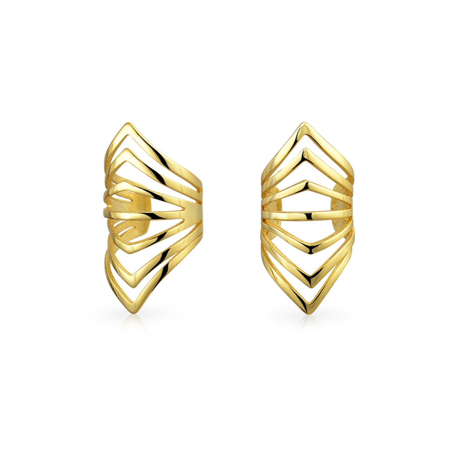 Minimalist Geometric Chevron Cartilage Ear Cuffs Clip Wrap Helix Non Pierced Earrings Gold Plated Sterling Silver — image 1