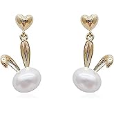 LKingel Cute Bunny Pearl Dangle Stud Earrings for Women Easter Bunny Pearl Shell Pearl Zirconia Pearl Stud Earrings for Prom Jewellery Present