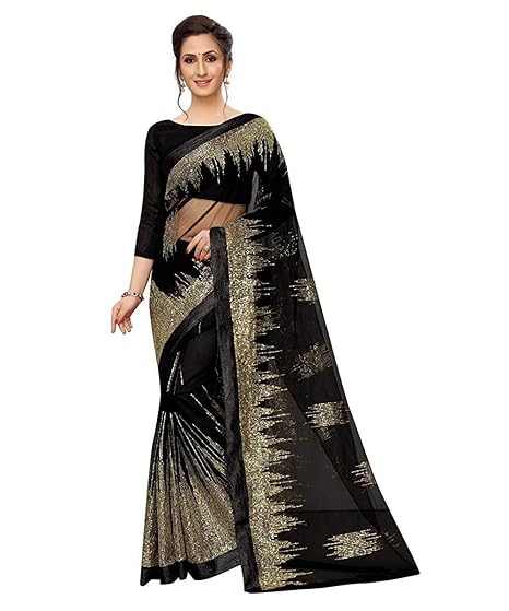 Blue Wish Womens Woven Net Saree With Blouse Piece