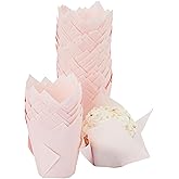 Juvale Tulip Cupcake Liners - Elegant Tulip Design & Wedding Cupcake Liners - Moisture-Retaining Cute Muffin Cups - Easy-Cleanup Baking Cups - 100 Pack, Pink, 2 x 2 in Base, 2.5-3.5 in Height
