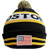Cayyon US Flag City Hockey Embroidery Classic Pom Cuff Boston Beanie Hat Cuffed Winter Soft Beanie Knit Pom Hat Cap Black