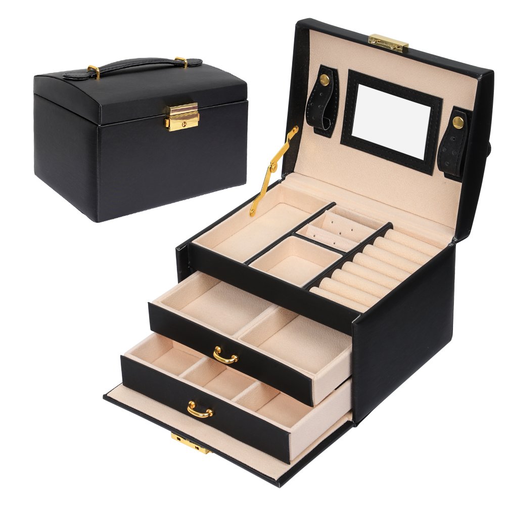 Meerveil Jewellery Box, Jewellery Oganiser, Three Layers PU Leather
