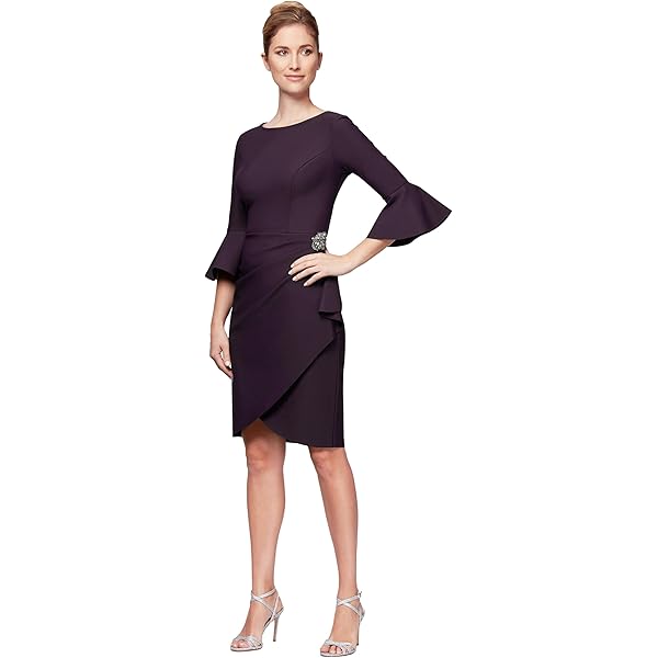 Amazon.com: Alex Evenings Women's Short Shift Cocktail Dress with  Embellished Illusion Detail, Wedding Guest (Petite and Regular Sizes),  Aubergine Peite, 6P : Clothing, Shoes & Jewelry