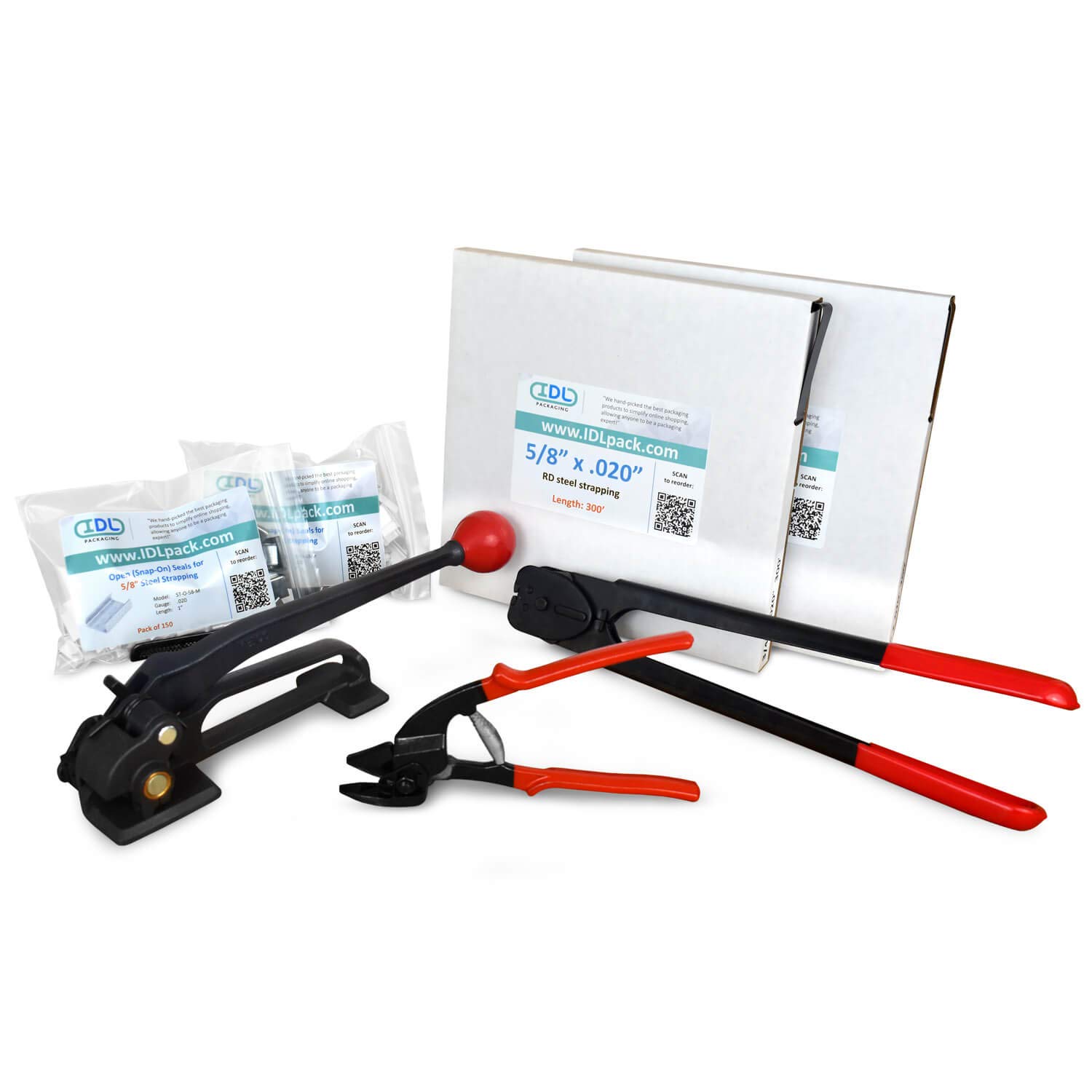 IDL Packaging Portable 5/8″ x 500′ Steel Strapping Kit, 1400 lbs Break Strength – Full Packaging Strapping Solution – Standard Banding Kit – Enough Strapping and Seals for 250 Uses Before Refill