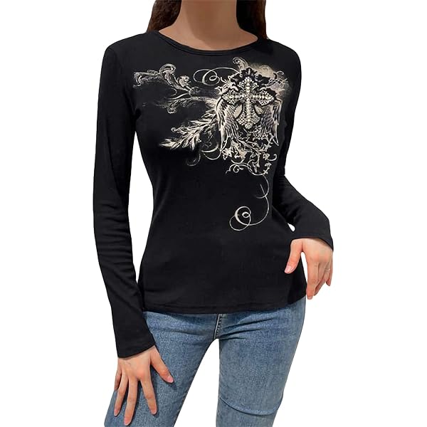 Fall Spring Women´s Vintage Grunge Round Neck Ribbed Tops