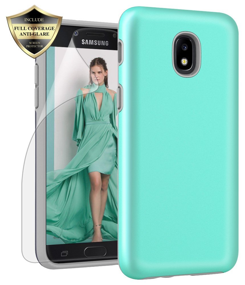 Samsung Galaxy J3 2018 Case, J3V 3rd Gen, J3 Star, Express Prime 3,J3 Achieve, Amp Prime 3 Case, Androgate Hybrid Matte Protective Cover Case with Full Coverage TPU Screen Protector,Mint