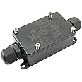 ZRM&E IP65 Waterproof Junction Box 2 Way Black Plastic PG9 Junction Box Outdoor Underground Cable Wire Power Cord Connector Protection Screws Included