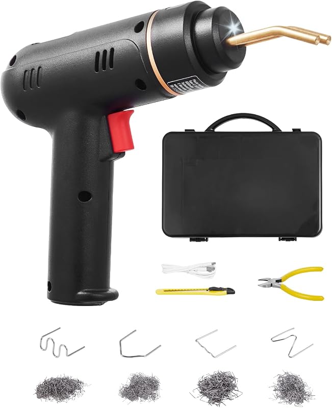Saldatrice per Plastica Senza Fili 120 W con 400 Pezzi di 4 Tipi di Punti Metallici Caldi, Kit per Saldatura a Punti Metallici Caldi Ricaricabile, Kit Riparazione Paraurti per Kayak, Giocattoli