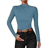 ZESICA Women's Long Sleeve Tops Mock Neck Ruched Tight Shirts 2026 Spring Trendy Outfits