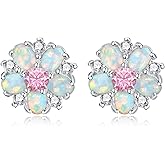 CiNily Flower Earrings,Opal Stud Earrings Sterling Silver or White Gold/Rose Gold Plated Ladies Flower Stud Earrings Cute Unique Earrings for Girls