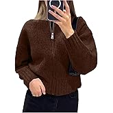 GORGLITTER Women's Zip Up Cardigan Sweaters Trendy Fall Cozy Long Sleeve Knitted Autumn Winter Sweaters Jacket Dressy