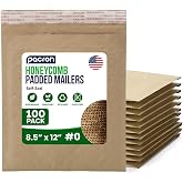 Pacron Recyclable Honeycomb Padded Mailers 8.5x12, 100-Pack Self-Seal Kraft | Biodegradable, compostable, plastic-free bubble mailer alternative. Honeycomb cushions electronics, cosmetics &amp; apparel.