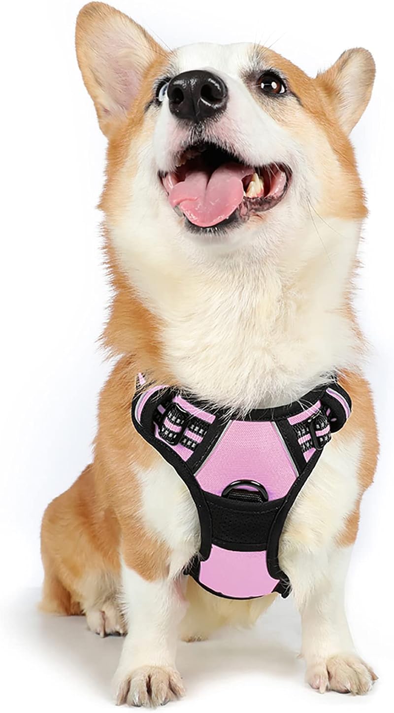 rabbitgoo Dog Harness Medium No Pull Front & Back Clips Reflective Pink