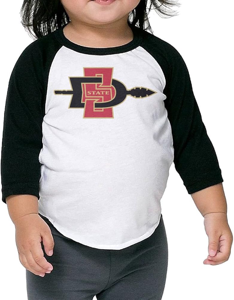 San Diego State Aztecs Black Boys And Girls Long Raglan 3/4 Sleeve Kids Sports T