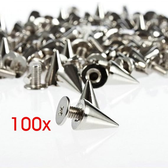 Gleader100x Nieten 9.5mm Killernieten Schraubennieten Ziernieten spitz Silber Fa. Punk