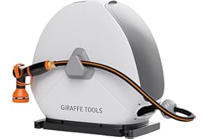 Giraffe Tools Ground Mounted Retractable Hose Reel 1/2 Inch x 82FT, Heavy Duty Automatic Rewind Garden Hose Reel, with Flexible Swivel Base for Lawn, Concrete Floor
