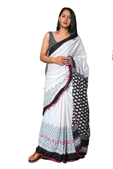 Pink Cotton Hand Block Printed Saree