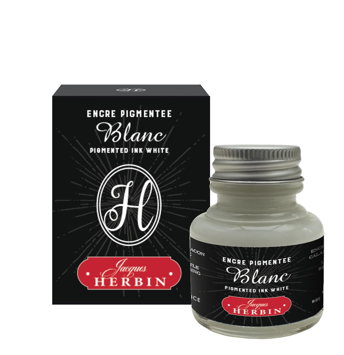 Jacques Herbin 13501T - A bottle of pigmented ink for fountain pens 30 ml, White colour - Made in France - Calligraphy - writing - Arts & Crafts - Creative