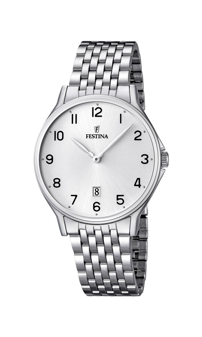 Festina Men's Quartz Watch with White Dial Analogue Display and Silver Stainless Steel Bracelet F16744/1