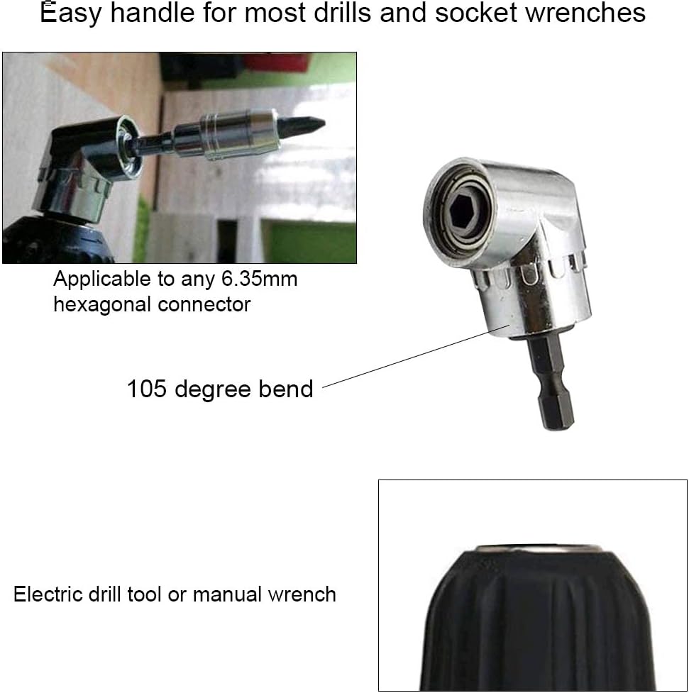 KAILEE 105 Degree Right Angle Drill Adapter Hex Shank Screwdriver Angled Bit Holder Power Drill Tool and Flexible Angle Extension Bit Kit for Drill Screwdriver Tight Corner Workspace - Image 5