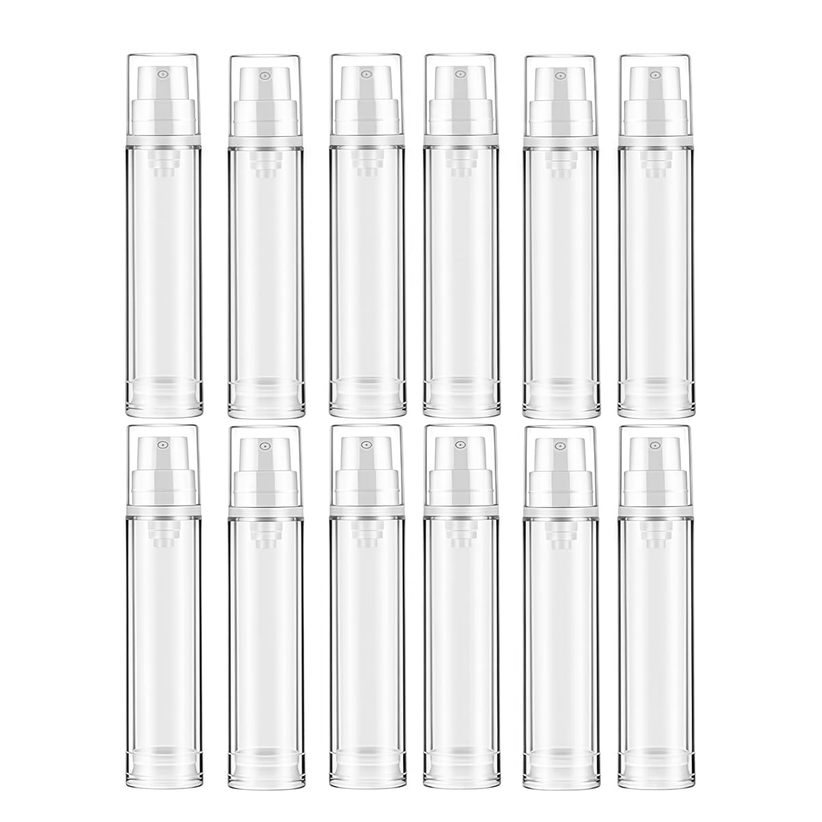 12 Jars 10ml Small Ounce Transparent Clear Airless Pump Bottles Cream Lotion Vacuum Containers Cosmetic Foundation Sample Travel Liquid Pressure Bottle Vial 0.3oz