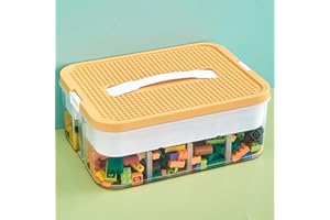 JOYINGBABY Toys Organizer Storage Case for Lego Box Kids Toy Stackable Building Blocks with Lids Bins Adjustable Lego Storage Containers Plastic Toy Box 1 Layer (Lemon)