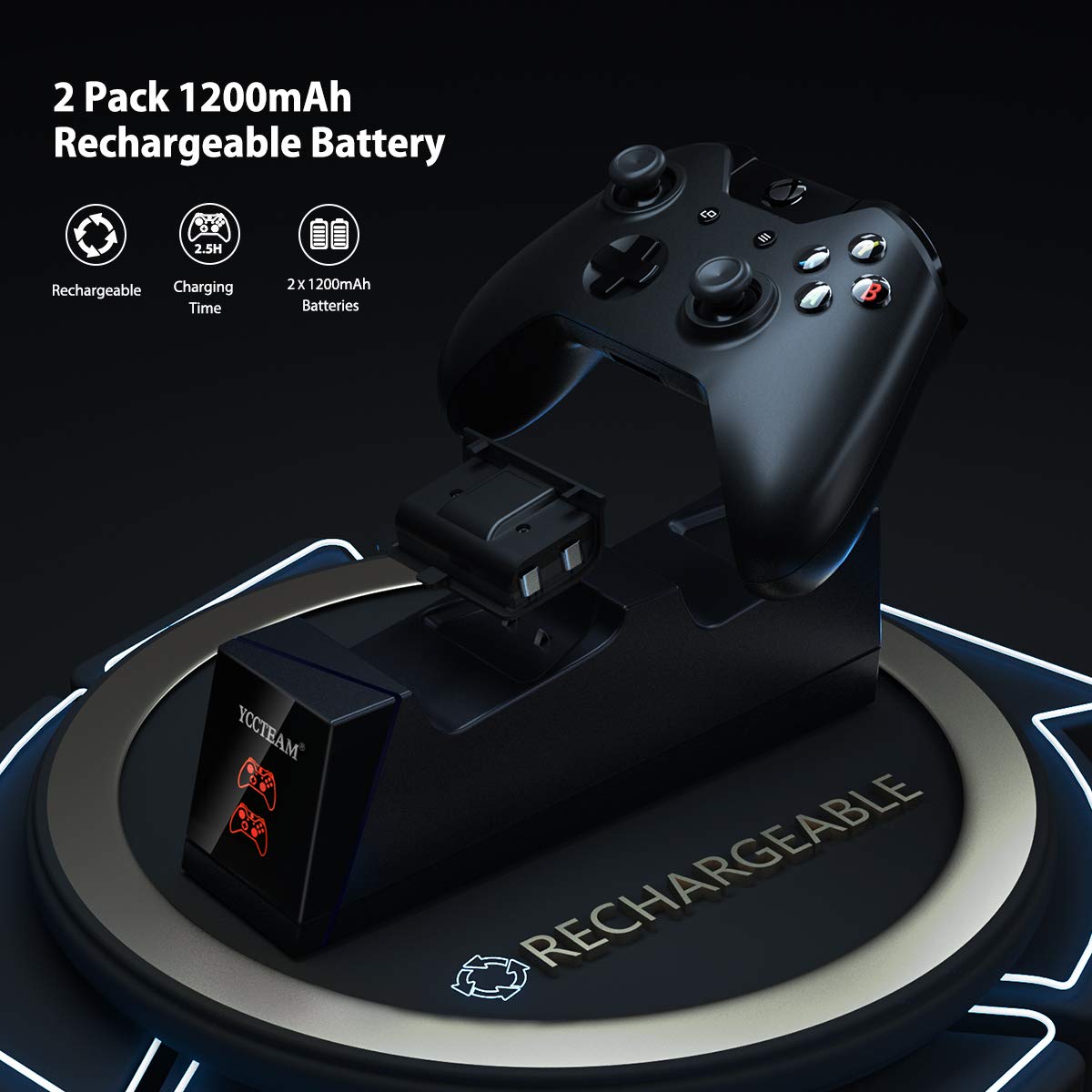 VGAME Xbox One Controller Charger Station with Rechargeable Battery Packs - Dual Slot Charging Base Dock & 2 Pack Replacement Batteries Accessories for Xbox ONE S/X Elite