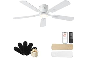 CubiCubi Modern Ceiling Fan with Lights and Remote Control, 52" White Ceiling Fan with APP, LED Fan Light with 3CCT and 6 Wind Speeds, Low Profile Ceiling Fans with Lights for Bedroom, Office