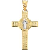Jewelry America 14k Yellow Gold Reversible Saint Benedict Cross Pendant, 1.1 Inch Height