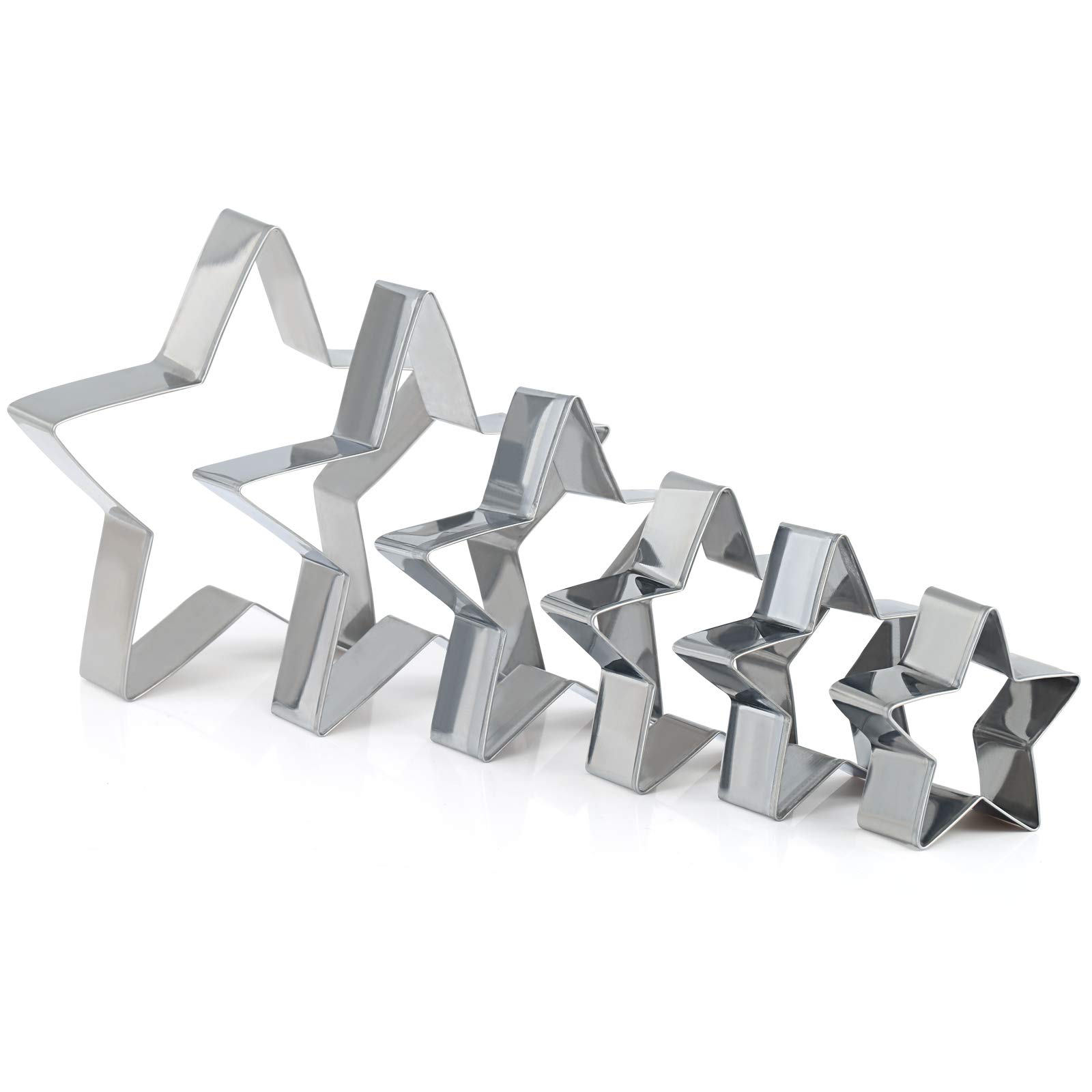 GWHOLE 6 Pcs Stainless Steel Star Cookie Cutters Set Plain Edge for Kids Christmas