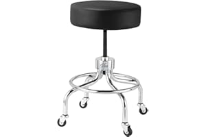 VivaComfort Black Medical Stool, Adjustable Height Rolling Doctor Stool, 300 lbs. Weight Capacity