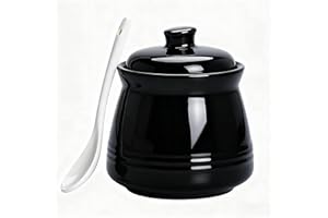 Fcreimd Sugar Bowl Ceramic Sugar Jar, Sucrier 12 oz Sugar Container with Lid and Spoon (Black)