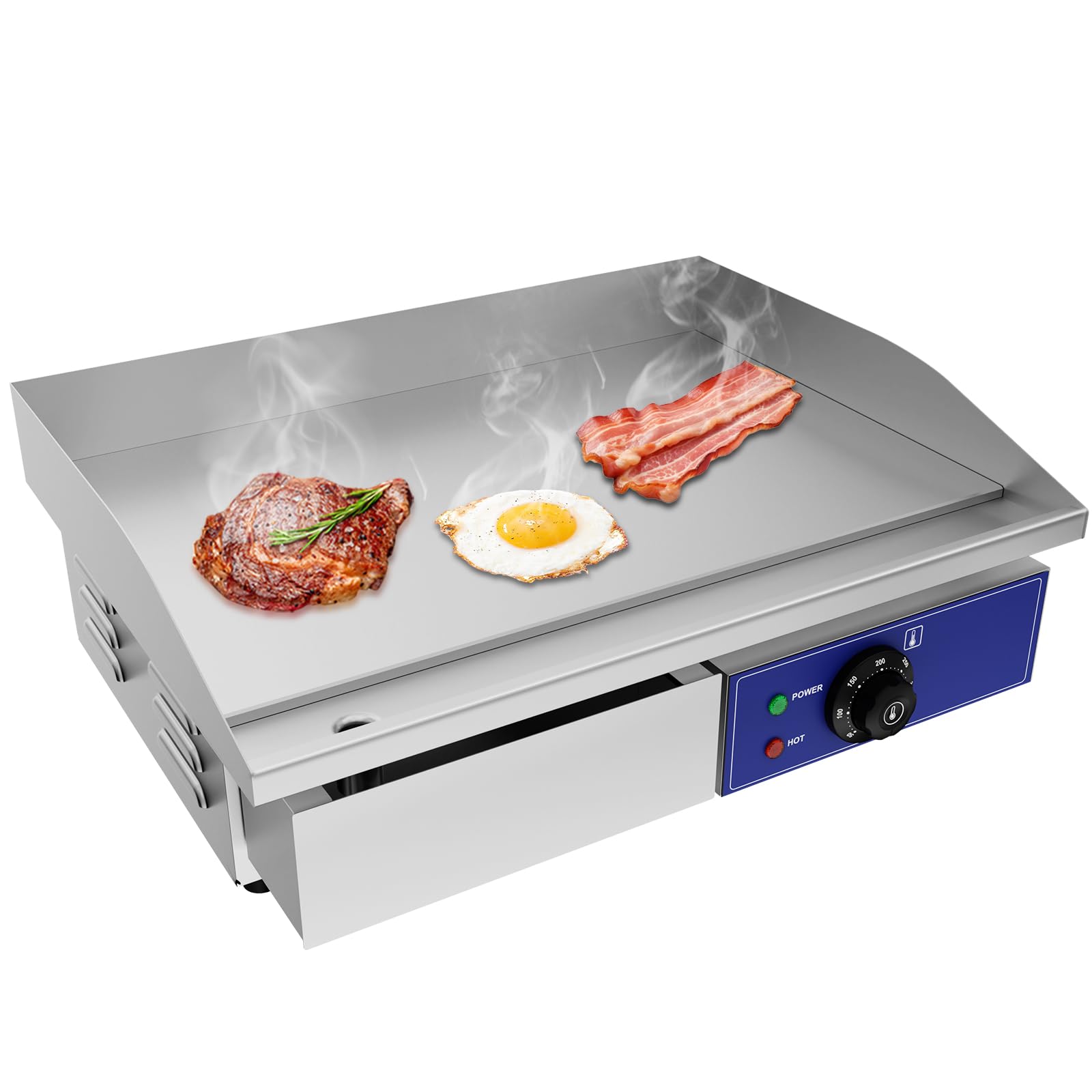 TAIMIKO Electric Griddle Commercial Counter Top Grill Stainless Steel Kitchen Grill Flat Hotplate Fried Pans BBQ Burger Bacon Egg Fryer Barbeque,3000W, UK Plug (Full Flat)