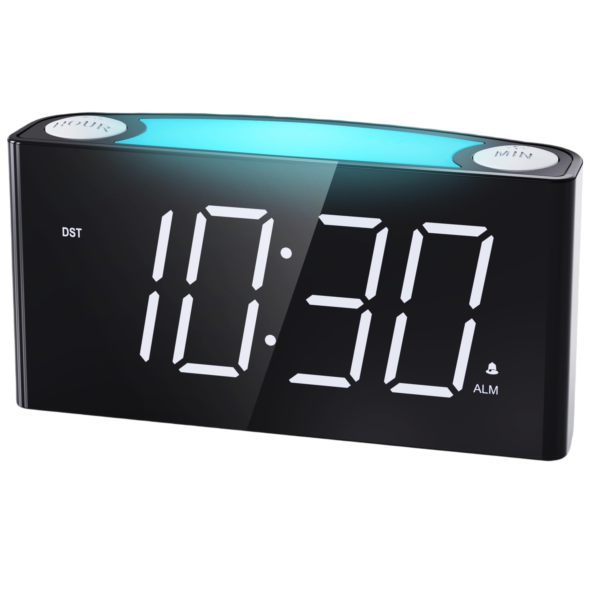 Alarm Clock Loud with 7 Colors Light, Bedside Alarm Clock Mains Powered for Kids, Heavy Sleepers, with 7'' LED Display, Snooze, 2 USB Charge Ports, Adjustable Volume & Brightness, Battery Backup